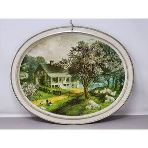 Currier&Ives The American Homestead Spring Art Print Tray Sunshine‎ Biscuits
